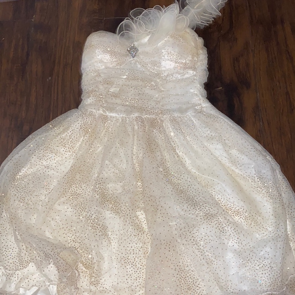 Sparkly short gold an white dress